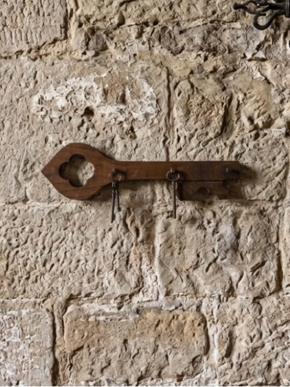 Vintage Wooden Key Hook Wall Decor Made in Spain Gothic Castle Brutalist